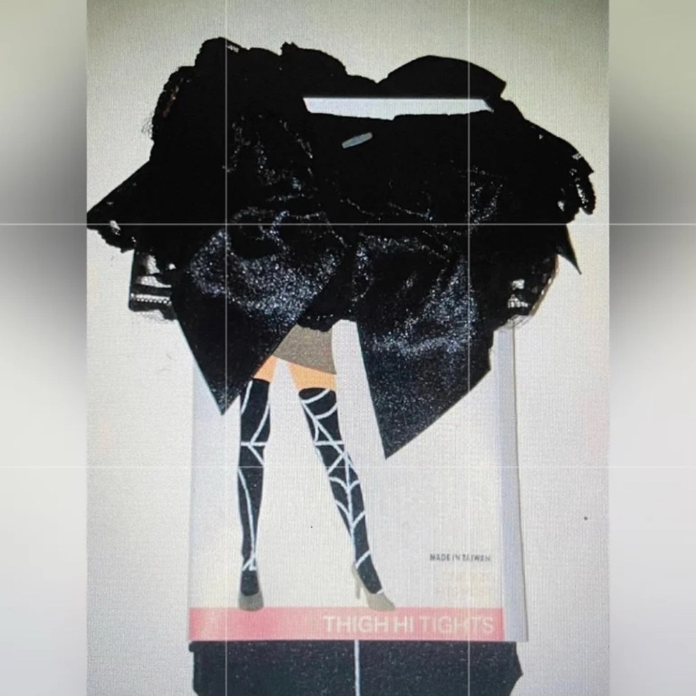 Set of 4 Women's Icing Black Cobweb & Lace with Bow Thigh Hi High Tights, 1 Size